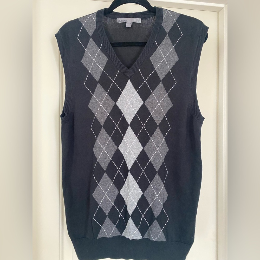 Old Navy  Men Pullover Sweater Vest Size S Black Gray Cotton Sleeveless